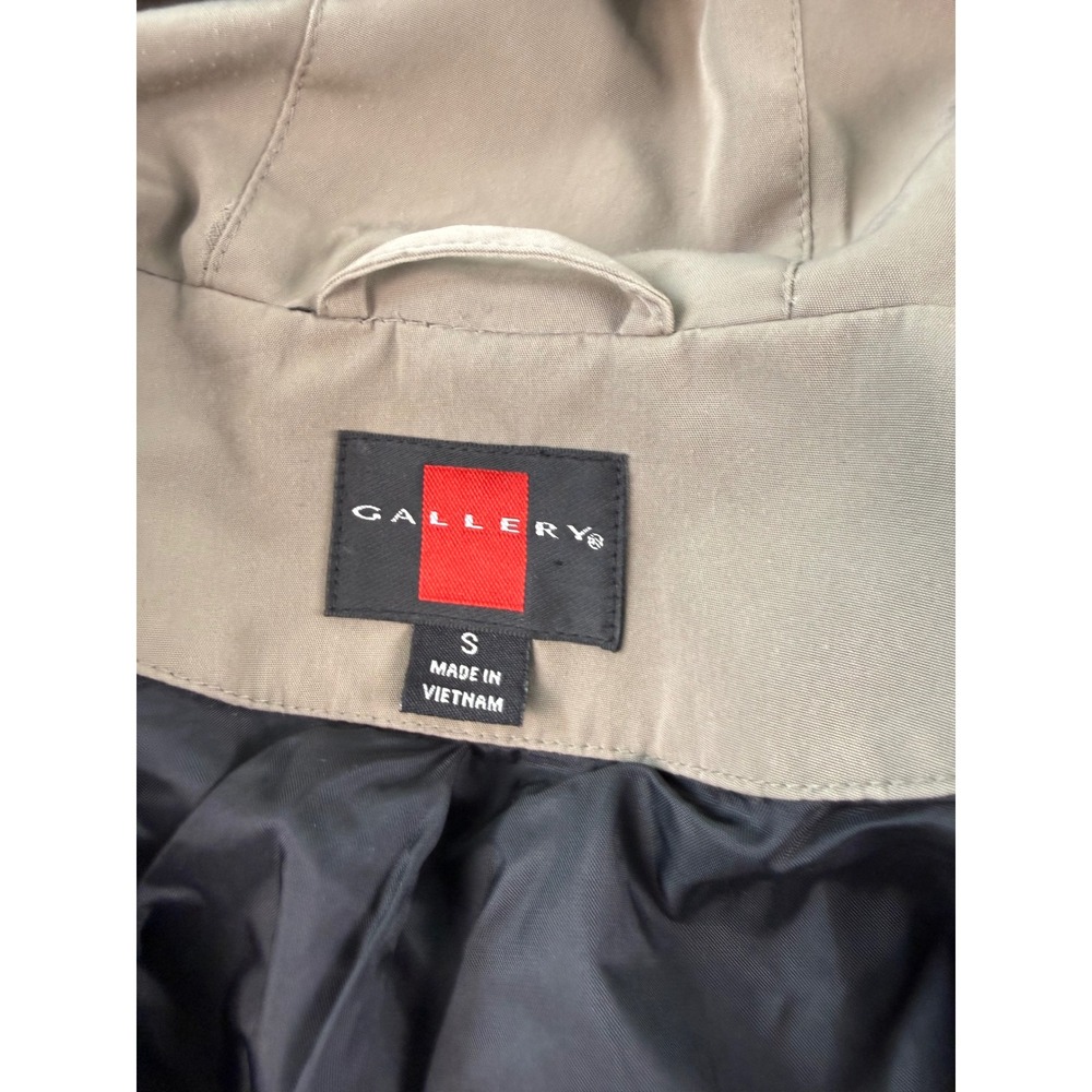 Gallery Womens Black Hooded Rain Jacket Full Zip Coat Tan Lining Small RN 36232